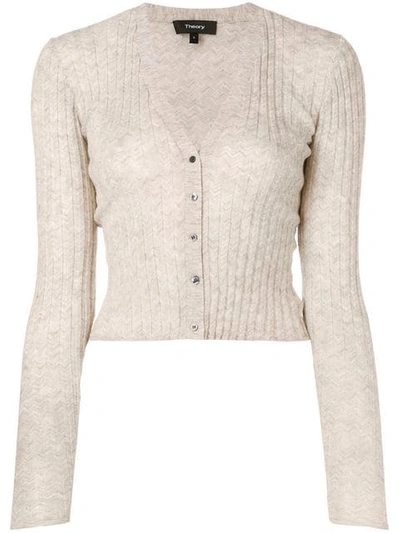 Shop Theory Cropped Ribbed Knit Cardigan In Neutrals