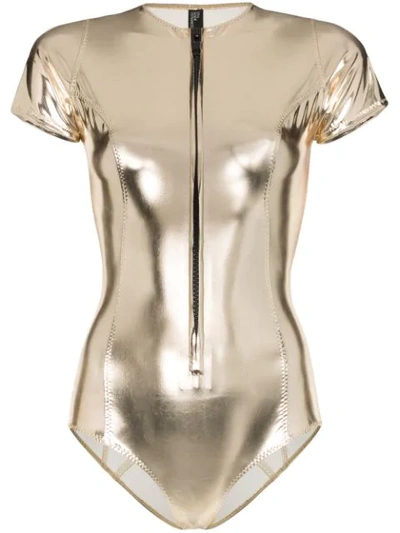 Shop Lisa Marie Fernandez Farrah Pvc Maillot Swimsuit In Gold