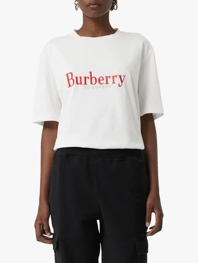 Shop Burberry Embroidered Archive Logo Cotton T In White