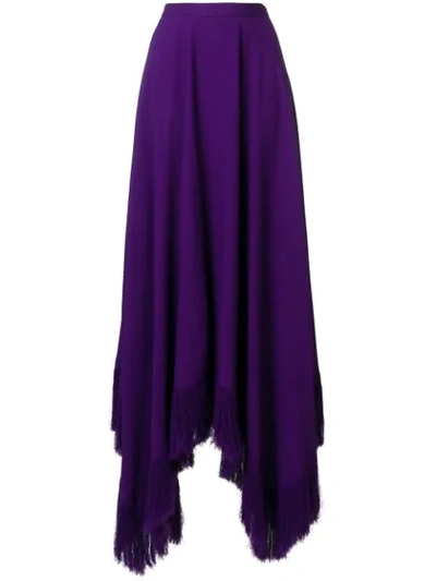 Shop Nina Ricci Asymmetric Frayed-hem Maxi Skirt - Purple