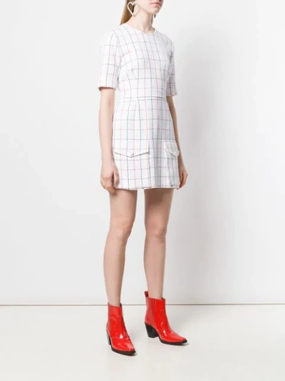 Shop Msgm Woven Knit Check Mini Dress In White