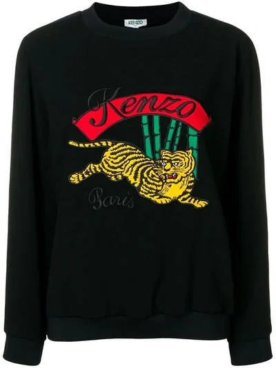 Kenzo Appliquéd Striped Crepe Sweatshirt In Black | ModeSens