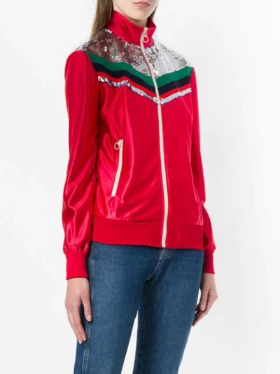 Shop Gucci Zipped Stripe Detail Jacket In Red