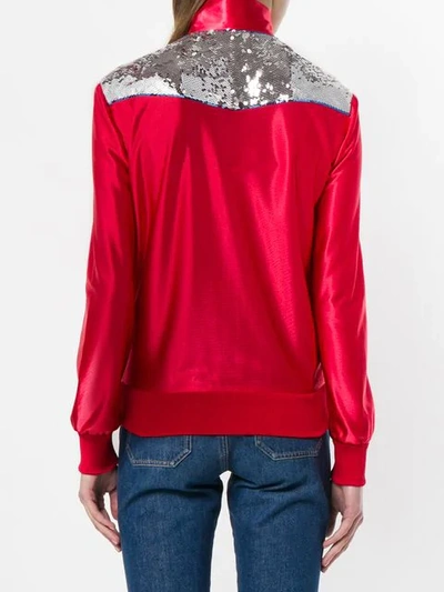 Shop Gucci Zipped Stripe Detail Jacket In Red