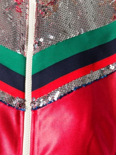 Shop Gucci Zipped Stripe Detail Jacket In Red