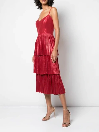 Shop Marchesa Notte Pleated Midi Dress In Red