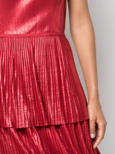 Shop Marchesa Notte Pleated Midi Dress In Red