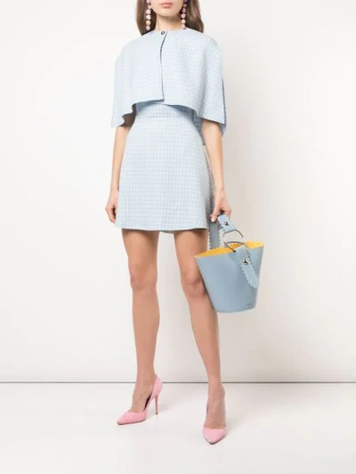 Shop Sara Battaglia Cape Style Mini Dress In Blue