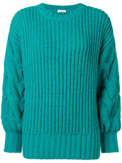 Shop P.a.r.o.s.h Ribbed Cable Knit Jumper In Blue