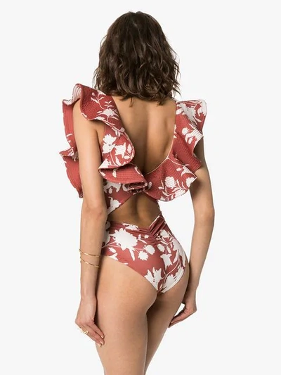 Shop Johanna Ortiz Bahia Sonora Ruffle Swimsuit In Brown