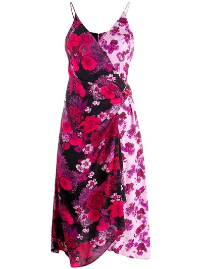 Shop Pinko Wrap-around Midi Dress In Rpz Rosso Rosa Nero