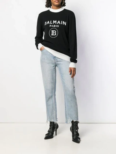 Shop Balmain Knitted Logo Sweater In Black