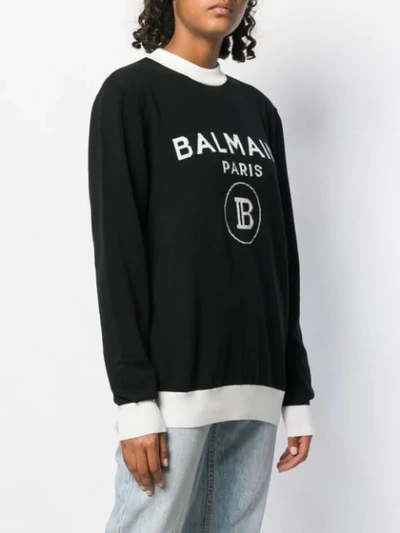 Shop Balmain Knitted Logo Sweater In Black