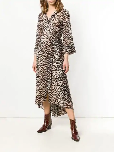 Ganni Mullin Leopard Georgette Wrap Dress In Brown | ModeSens