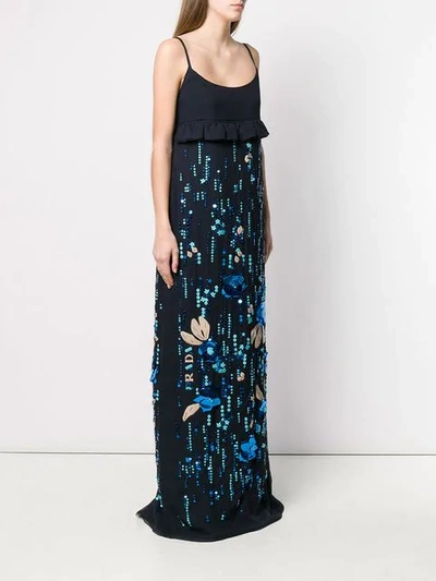 Shop Prada Floral Sequin Maxi Dress In Blue