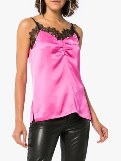 Shop Helmut Lang Sleeveless Lace Trim Cami Slip Top In Pink
