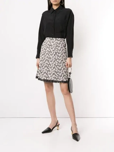 Shop Giambattista Valli Floral Appliqué Tweed Midi Skirt In Black