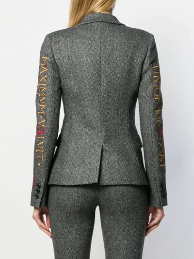 Shop Moschino Embroidered Blazer In Grey