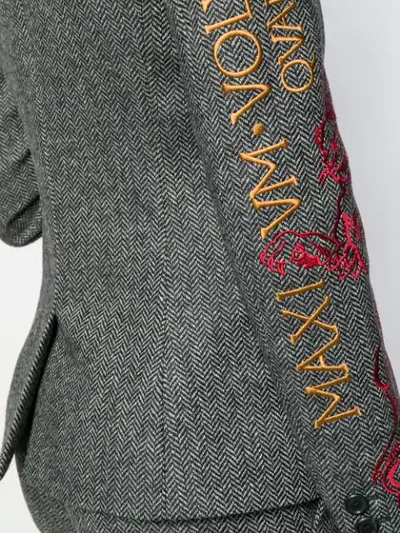 Shop Moschino Embroidered Blazer In Grey