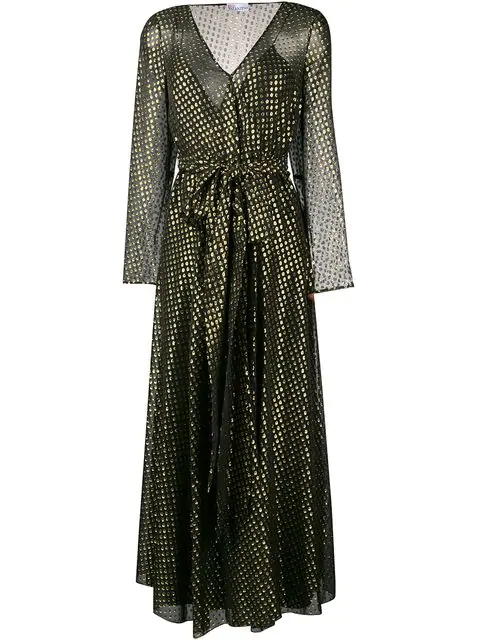long sleeve metallic wrap dress