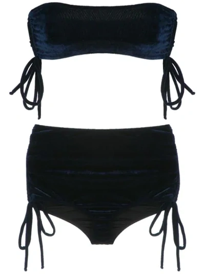 Shop Adriana Degreas Velvet Hot Pants Bikini Set In Blue