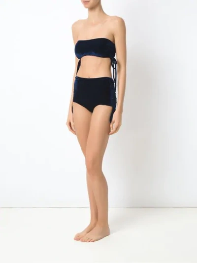 Shop Adriana Degreas Velvet Hot Pants Bikini Set In Blue