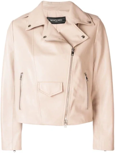 Shop Simonetta Ravizza Cropped Biker Jacket In Neutrals