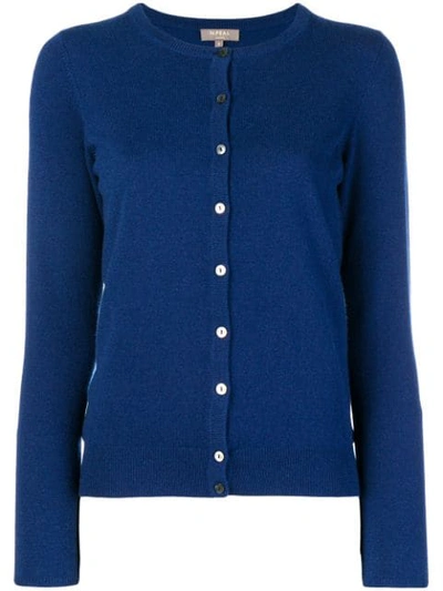 Shop N•peal Round Neck Knitted Cardigan In Blue