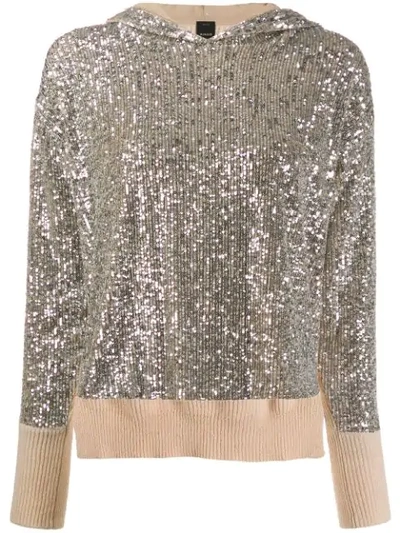 Shop Pinko Asymmetric Sequined Hooded Sweater In Z22 Platino