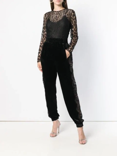 Givenchy Crewneck Long-sleeve Fitted Sheer Leopard Lace Top In Black