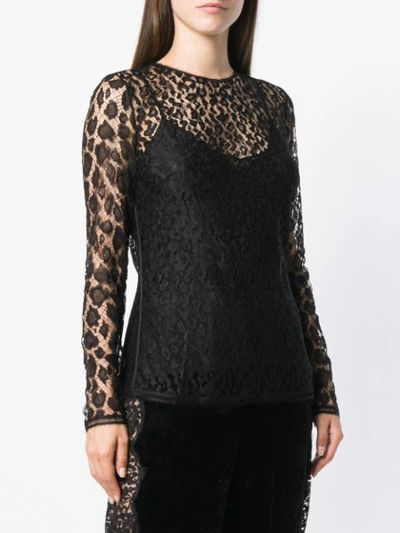 Givenchy Crewneck Long-sleeve Fitted Sheer Leopard Lace Top In Black
