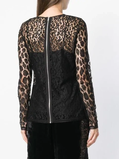 Givenchy Crewneck Long-sleeve Fitted Sheer Leopard Lace Top In Black