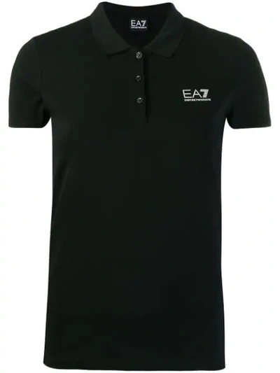 EA7 EMPORIO ARMANI EMBROIDERED LOGO POLO TOP - 黑色