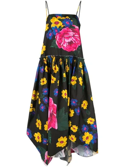 Shop Marques' Almeida Flared Asymmetrical Dress With Giant Flower In Multicolour