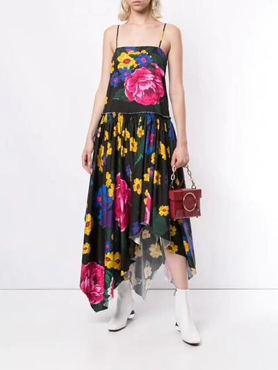 Shop Marques' Almeida Flared Asymmetrical Dress With Giant Flower In Multicolour