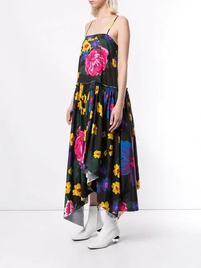 Shop Marques' Almeida Flared Asymmetrical Dress With Giant Flower In Multicolour