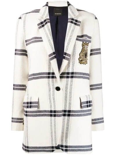 Shop Pinko Check Print Blazer In White