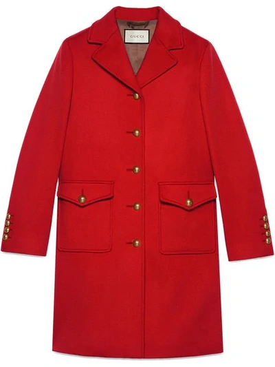 Shop Gucci Wool Coat With Double G In Red