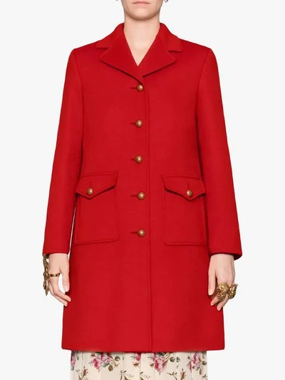 Shop Gucci Wool Coat With Double G In Red