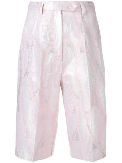 Shop Atu Body Couture Metallic Knee-length Shorts In Pink