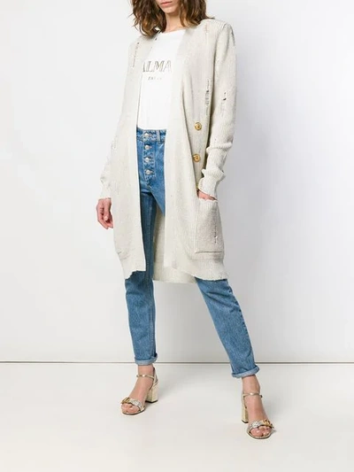 Shop Balmain Belted Cardigan In Neutrals