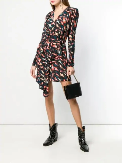 Givenchy Long-sleeve Abstract Print Cascading Mini Dress In Black