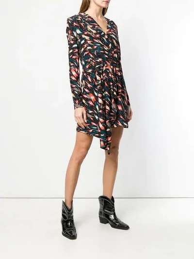Givenchy Long-sleeve Abstract Print Cascading Mini Dress In Black