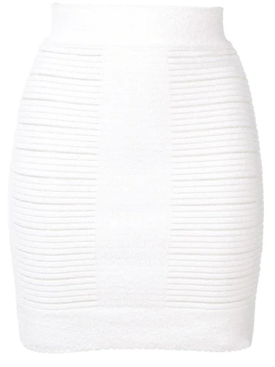 Shop Balmain Ribbed Knit Skirt In White