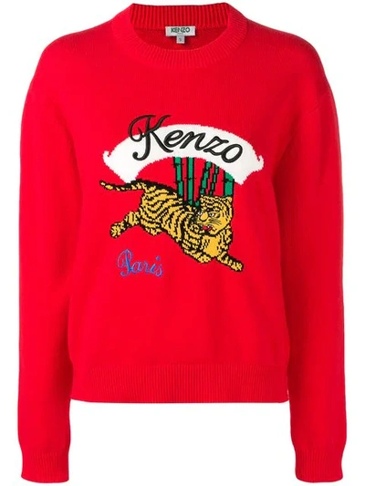 Shop Kenzo Tiger Knit Jumper In 21 Rouge Moyen