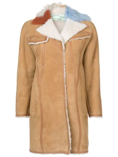 Shop Off-white Contrast Collar Shearling Coat In Neutrals