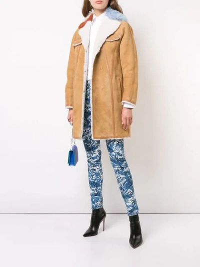 Shop Off-white Contrast Collar Shearling Coat In Neutrals