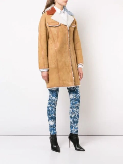 Shop Off-white Contrast Collar Shearling Coat In Neutrals