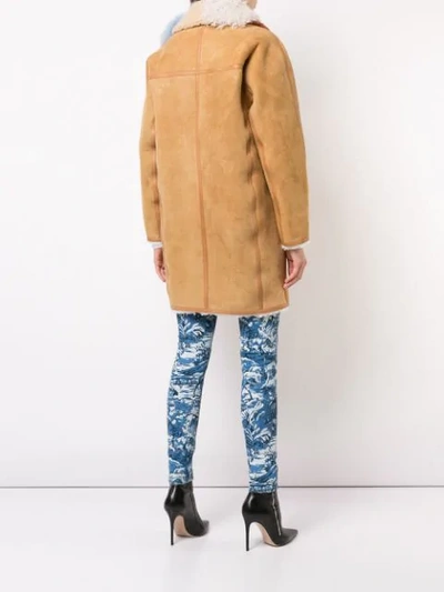 Shop Off-white Contrast Collar Shearling Coat In Neutrals