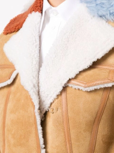 Shop Off-white Contrast Collar Shearling Coat In Neutrals